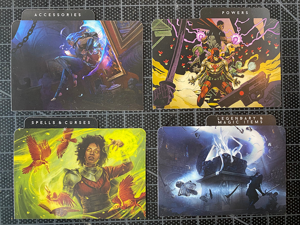 an image showing the art of the category dividers with art by Lauren St. Onge, Khoi Pham, and Lauren Cannon